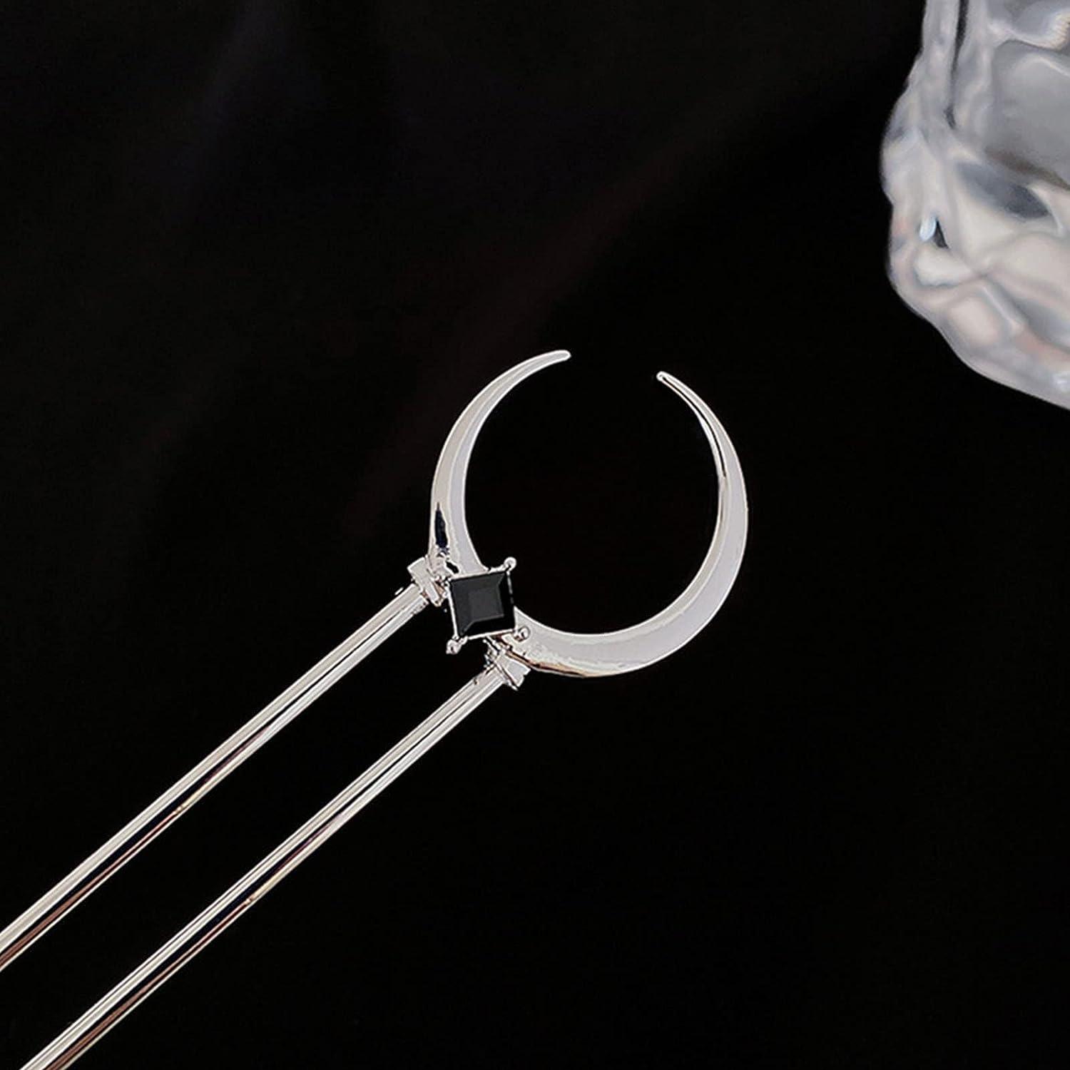 Vintage Moon Hair Stick Pins - Silver U Shape Hair Fork for Women