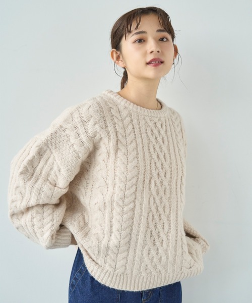 mil（ミル） ニット セーター ケーブル編み ボリューム袖ニットプル