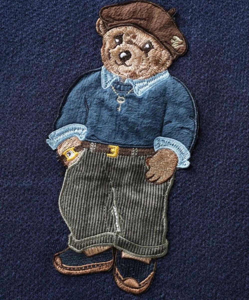クマ刺繍 ネイビー ニット セーター 長袖 メンズ ウィメンズ オーバー