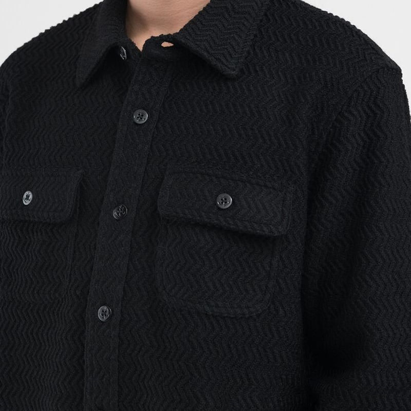 STUSSY / TEXTURED WOOL CPO LS SHIRT / BLACK | S