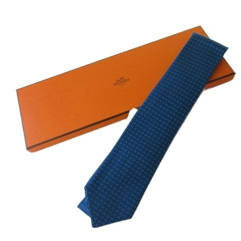 HERMES（エルメス） 未使用品 タグ付き ネクタイ H柄 シルク100 ブルー