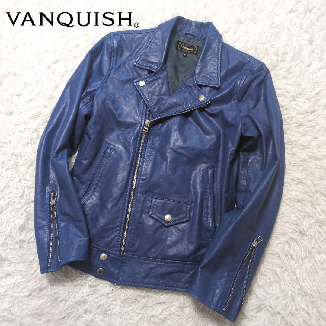 ヴァンキッシュ　メンズ　レザー　ダブルライダース　青　牛革　サイズS VANQUISH（ヴァンキッシュ）の「ベジタブルゴートレザーダブル
