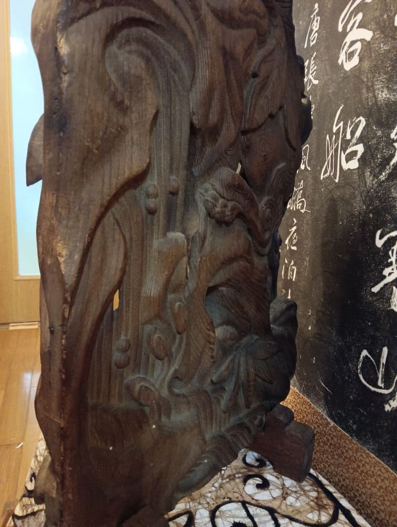 月様用時代木彫立獅子細密造形美術高さ73X横幅40厚