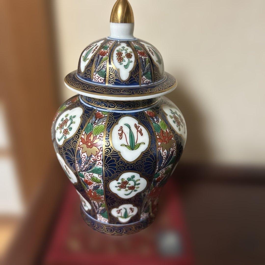 陶器の蓋付き壺 多色花柄 wood-itsuki_848-an-8993